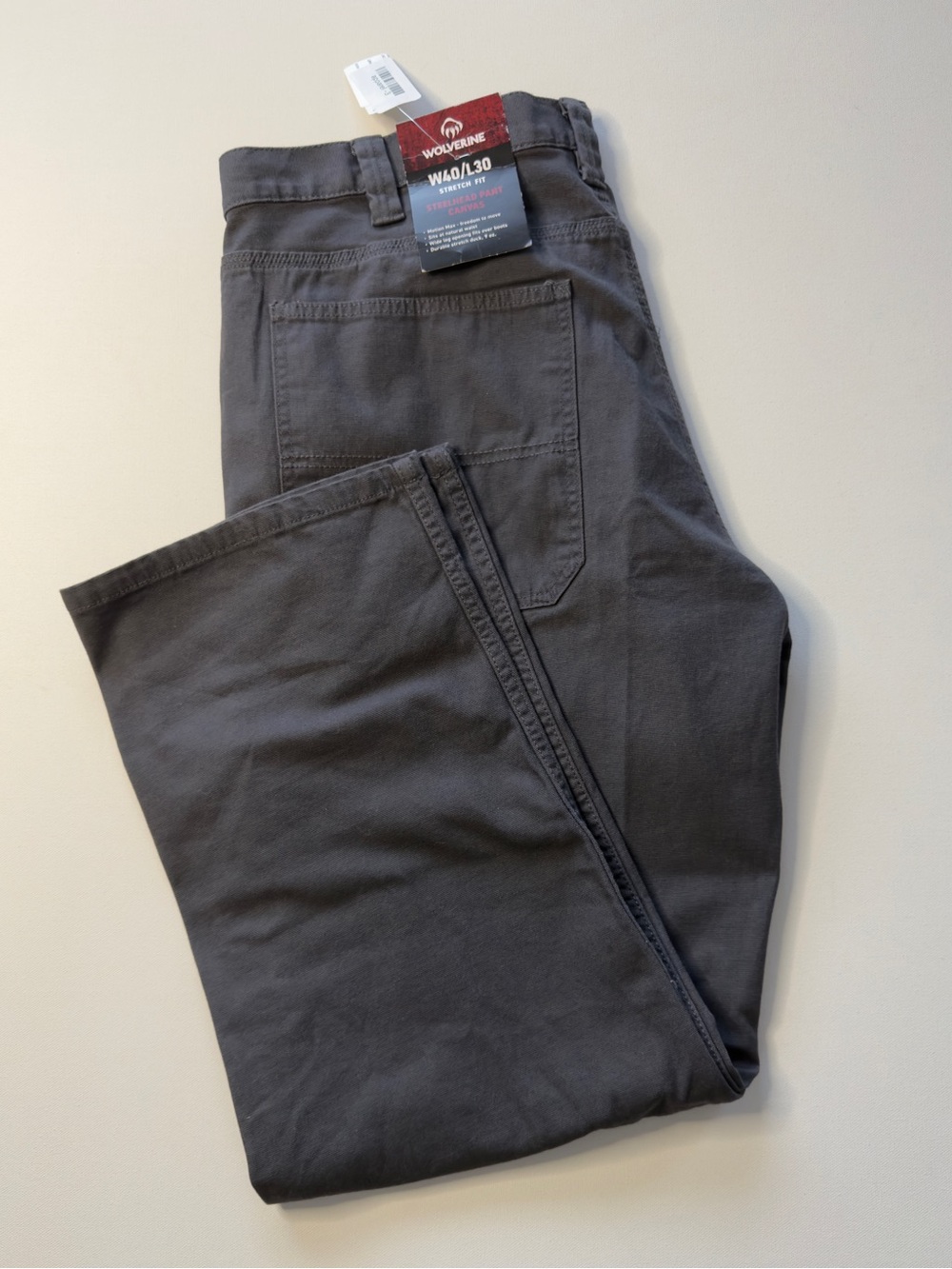 NWT Men's Wolverine Gray Canvas Stretch Work Pants Size 40x30 (KB7)